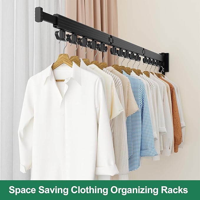 Wall Mount Clothes Drying Rack, Wall Mounted Drying Rack, Upgraded 3-Fold & Sturdy Laundry Drying Rack with 12 Dual-Side Hooks Space Saver for Laundry Room, Apartment, Dorms - Black-Ruum Studio Home