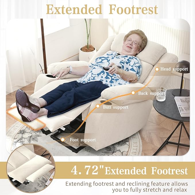 Oversize Power Lift Recliner Chair for Big and Tall with Extended Footrest, Large Electric Lift Chairs, 400lbs Capacity, Remote Control, Cup Holders & Side Pockets-Ruum Studio Home