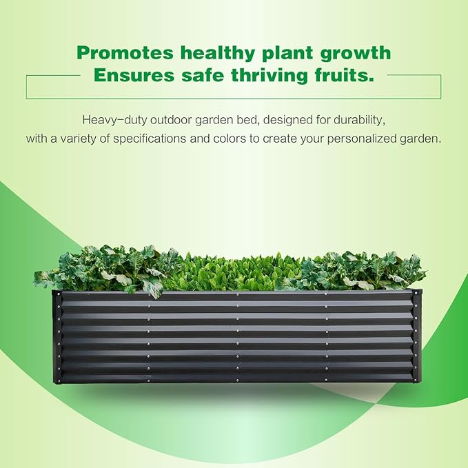 GARDMAX 8x4x2FT Galvanized Raised Garden Bed Kit, Metal Planter Boxes Outdoor with Easy Assembly, Large Garden Bed for Vegetables, Fruits, Flower, Herbs Rectangle Dark Gray-Ruum Studio Home