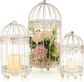 NUPTIO Decorative Candle Lanterns White: 3 Pcs Distressed White Metal Bird Cage Indoors Lantern Centerpiece Assorted Rustic Birdcage Pillar Candle Holders for Home Living Room Porch Office Decoration-Ruum Studio Home