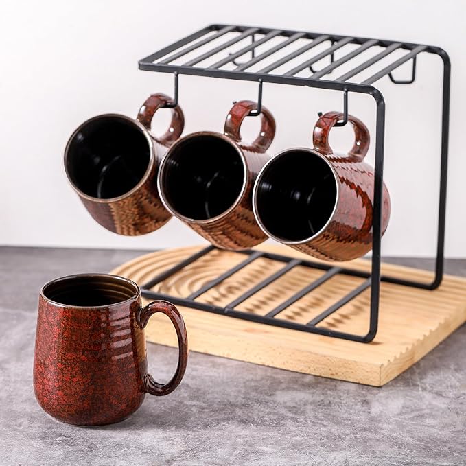 Hasense Red Coffee Mugs Set of 4, 12 oz Coffee Cups Ceramic, Latte Mug with Large Handle for Coffee, Tea, Milk and Chocolate,Easy Hold & Clean, Dishwasher & Microwave Safe-Ruum Studio Home