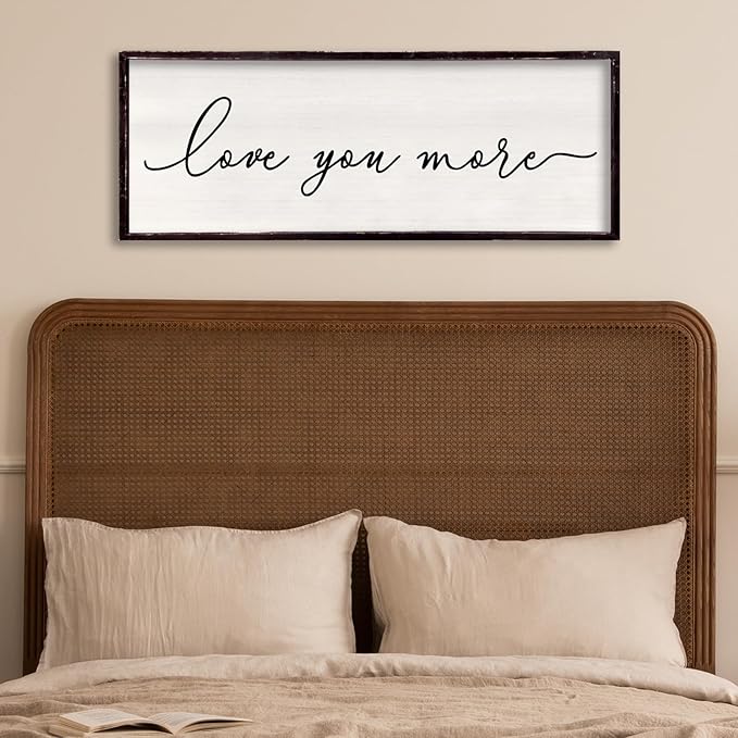 Love You More Above Bed Wall Decor Sign 32"×12" for Master Bedroom Over Bed Large Simple Wood Framed Hanging Wall Art (Black)-Ruum Studio Home