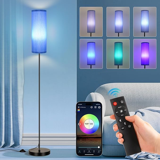 FRIDEKO HOME Floor Lamps for Living Room Bedroom, Dimmable 3 Colors Temperature & Brightness, Tall Standing Lamps, Corner Lamp with Multicolor, 800LM, 9W RGB LED Bulb, Navy Blue Shade-Ruum Studio Home
