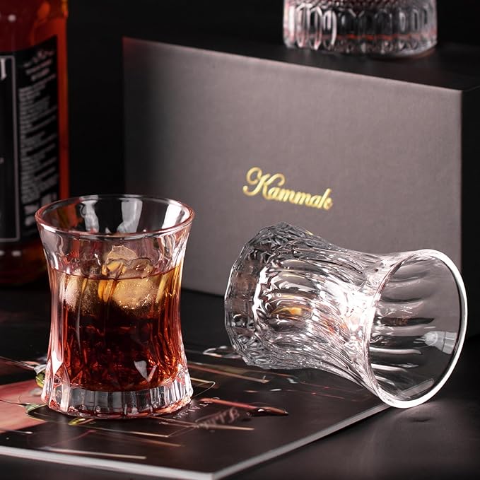 KAMMAK Whiskey Glass 7.75oz Set of 2, Old Fashioned Glass for Scotch, Cocktails, Rum, Shot Glasses Vodka in Bar And Party Gifts for Men, Whisky Lovers, Wedding, Anniversary, Birthday-Ruum Studio Home