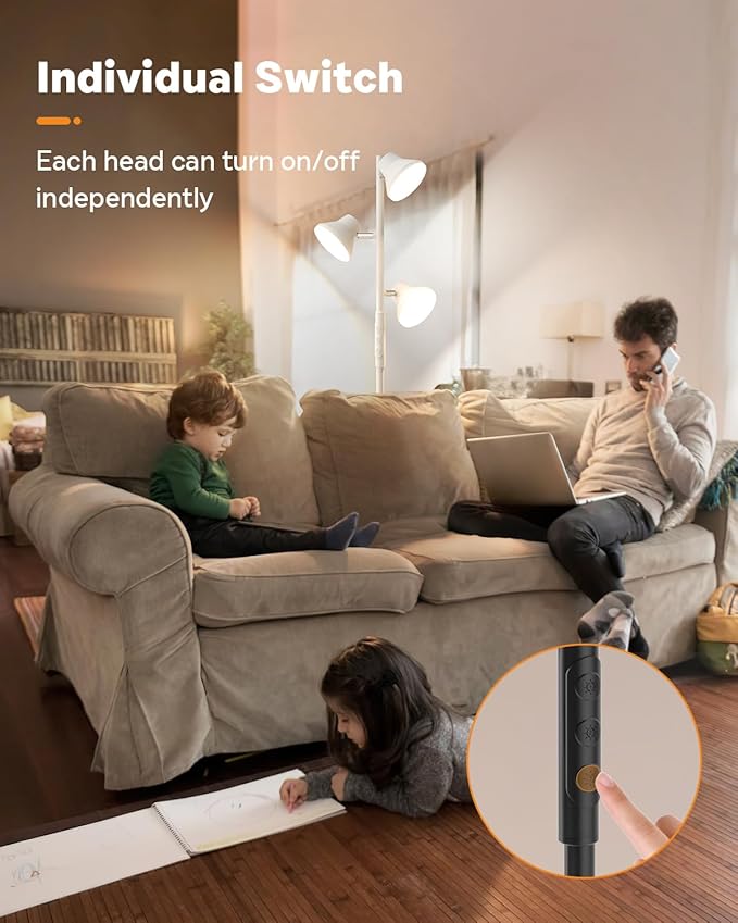White Floor Lamp, 36W Modern Dimmable Standing Lamp 2700-6500K, 3 Rotatable LED Lights Reading Tall Lamp, Touch & Remote Control Floor Lamps for Living Room Bedroom Office-Ruum Studio Home