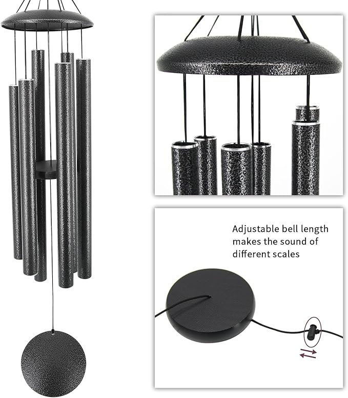 ASTARIN Wind Chimes Outdoor, 45-Inch Memorial Wind Chimes with 6 Heavy Tubes, Unique Outdoor Decor, Sympathy Gifts, Black Grey-Ruum Studio Home