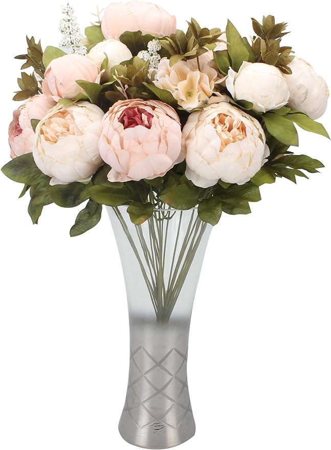 Duovlo Fake Flowers Vintage Artificial Peony Silk Flowers Wedding Home Decoration,Pack of 1 (Light Pink)-Ruum Studio Home