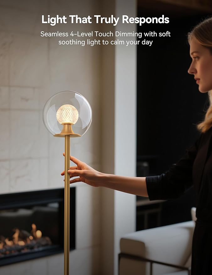 Tubicen Gold Floor Lamp with Dual-Globe Glass Shade Memory Function Art Decor 4-Stage Touch Control Dimmable Modern LED Corner Standing Floor Lamp for Bedroom Office Living Room Bedside-Ruum Studio Home