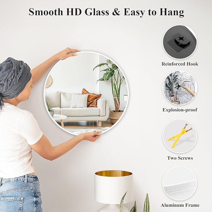 Fabuday White Round Mirror for Wall 20 inch - Circle Mirror for Bathroom, Entryway, Living Room, Hallway, Bedroom Decor, Small Matte Frame Mirrors-Ruum Studio Home