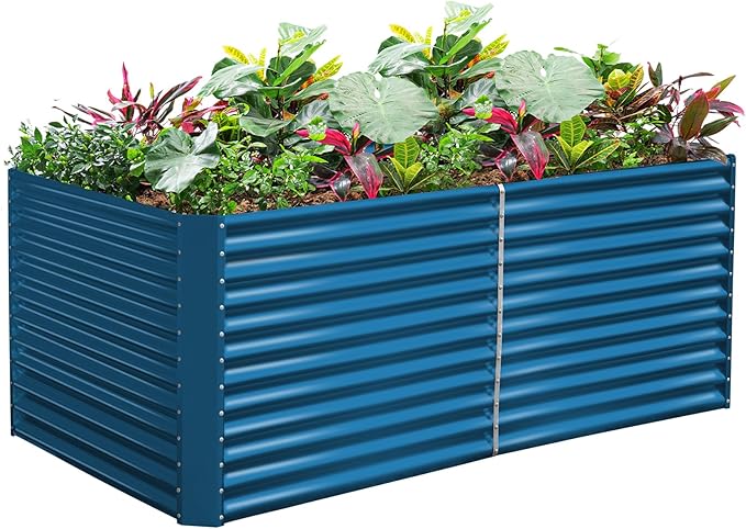Land Guard 6x3x3ft Rectangular Galvanized Raised Garden Beds, Large-Capacity Metal Planter Box Outdoor, Durable Deep Raised Garden Bed 3ft Tall, Raised Beds for Gardening Vegetables, Royal Blue-Ruum Studio Home