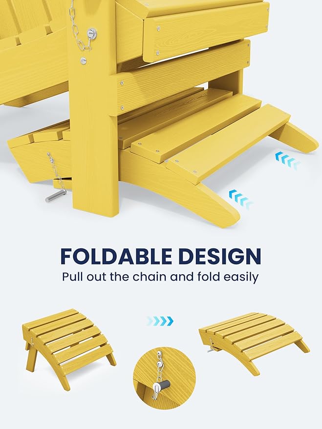 KINGYES Folding Adirondack Ottomans Set of 2 for Adirondack Chair, Yellow-Ruum Studio Home