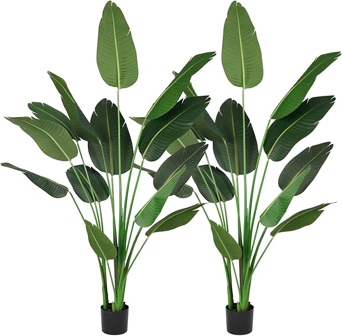 Worth Garden Artificial Bird of Paradise Plant 5.9ft, Set of 2 Large Faux Tropical Trees for Home and Office Décor, 70.8in Realistic Greenery for Indoor and Outdoor Spaces-Ruum Studio Home