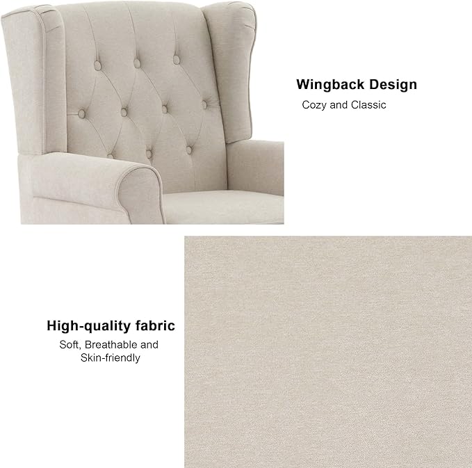 Accent Chair, Upholstered Armchair with Button Tufted High Back & Solid Wood Legs, Comfy Wingback Reading Single Sofa Chair for Small Spaces, Living Room, Bedroom-Ruum Studio Home