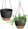 Hanging Planters for Indoor Outdoor Plants, 2 Pack Self Watering Hanging Pot with Drainage Holes & Removable Tray (Black, 10'')-Ruum Studio Home
