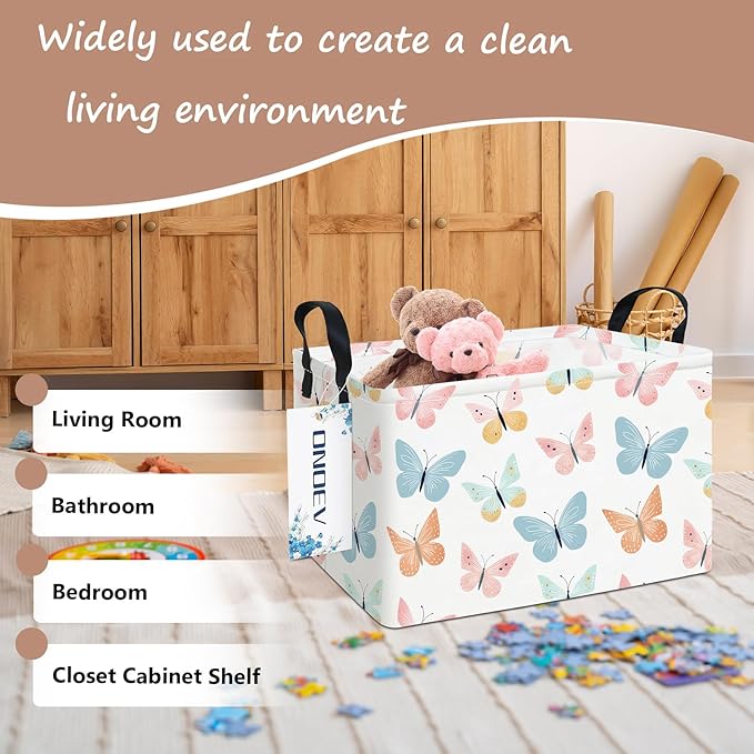 Rectangular Folding Laundry Basket,waterproof Canvas Basket,gift basket,Suitable for children's room,Office,Clothes,Toys Storage(Colorful butterfly)-Ruum Studio Home