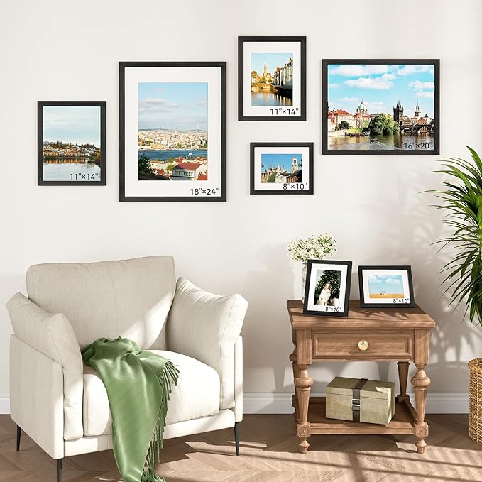 IBUYKE 11 x14 Picture Frame,Set of 3,Solid Oak Wood 11x14 Photo Frame with Mat to 8x10,11x14 Picture Frames With Tempered Glass,Wall Mount Display,Home Decor,Black Oak 14 x 11 Frame,UWPF1114B-3-Ruum Studio Home