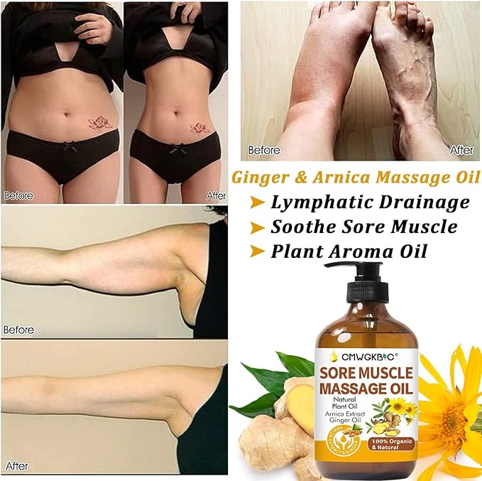 Massage Oil for Massage Therapy,Lymphatic Drainage-Ginger Oil Sore Muscle Arnica Oil &Lavender Oil Relaxing Massage Oils for Date Night,Massage Ball,Fathers Day Gift for Husband,Men, Gifts for Him Her-Ruum Studio Home