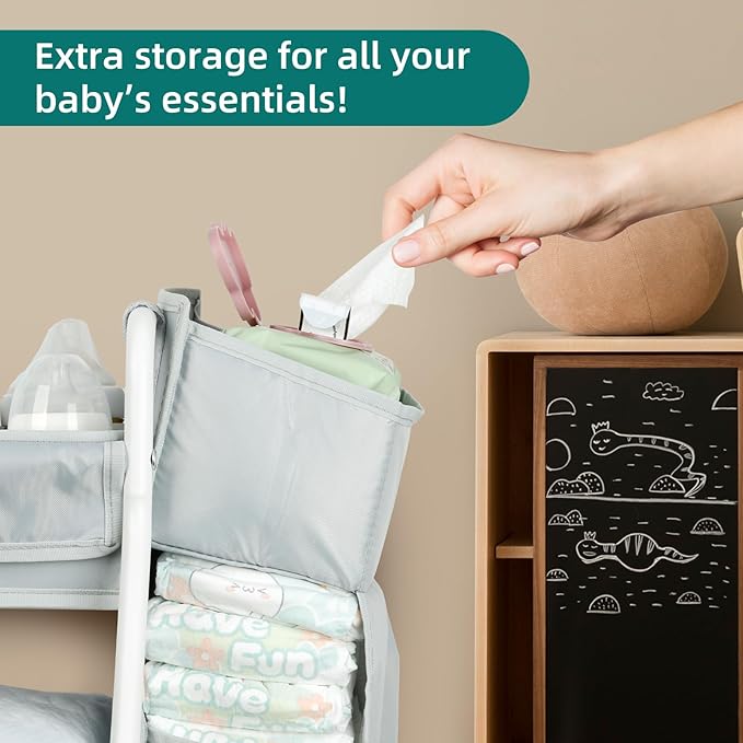 Moteph Rolling Utility Cart with Side Storage - Diaper Organizer, Nursery Essentials, and Craft Organizer (with_Side_Storage)-Ruum Studio Home