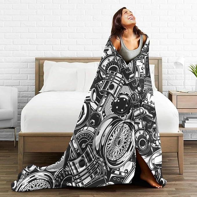 HGOD DESIGNS Automobile Car Parts Pattern Flannel Fleece Bed Blanket Throw Blanket Lightweight Cozy Plush Blanket for Bedroom Living Rooms Sofa Couch 40"x50"-Ruum Studio Home
