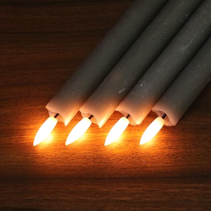 GenSwin Flameless Grey Taper Candles Flickering with 10-Key Remote, Battery Operated Led Warm 3D Wick Light Window Candles Real Wax Pack of 6, Christmas Home Wedding Decor(0.78 X 9.64 Inch)-Ruum Studio Home
