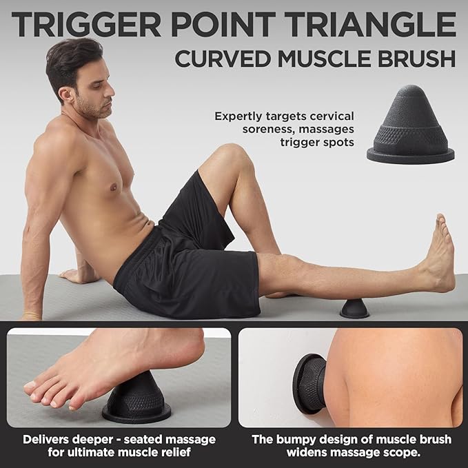 5 in 1 Foam Roller Set with Peanut Massage Ball, Curved Muscle Brush - Yoga Roller, Massage Ball, Trigger Point Triangle for Deep Tissue Relief (Black)-Ruum Studio Home