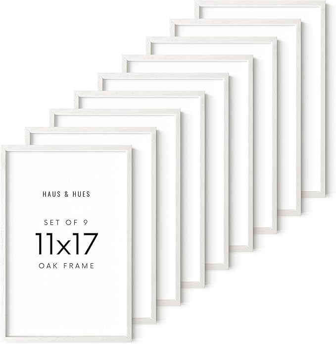 HAUS AND HUES 11x17 Picture Frame Set of 9-11 X 17 Frame Wood Picture Frames, 11x17 Poster Frame Wooden Picture Frames, 17x11 Picture Frame Wooden Frames, Frame 11x17 Natural Wood Frame (White Oak)-Ruum Studio Home