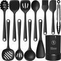 Thickened Silicone Kitchen Utensils Set, 600°F Heat Resistant Silicone Cooking Utensils, Spatula, Spoon, Whisk, Tongs, Kitchen Gadgets Sets for Nonstick Cookware, Dishwasher Safe BPA Free (Black)-Ruum Studio Home
