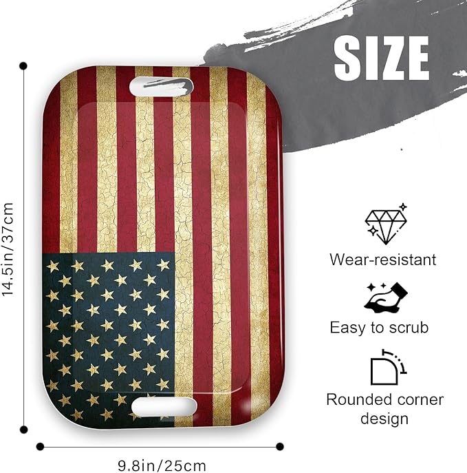 Serving Trays with Handles, 14.5 x 9.8 inch Rectangular Plastic Tray for Restaurant, Kitchen, Vintage United States of America Flag-Ruum Studio Home