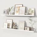 Fun Memories Picture Ledge Shelves Set of 2, 36 Inch Rustic Wall Mounted Floating Shelves with Lip for Home Storage and Décor in Bathroom, Kitchen, Nursery, Bedroom, Living Room, White-Ruum Studio Home