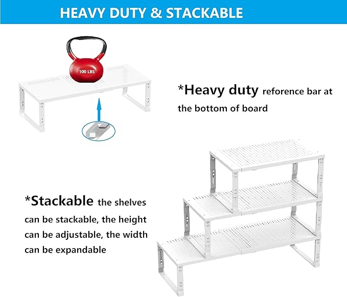 Expandable Spice Rack,Stackable Storage for Cabinet, Multi-Functional Kitchen Shelving,Height-Adjustable,Sustainable Organizer Solution(1Pack/White/Large)-Ruum Studio Home