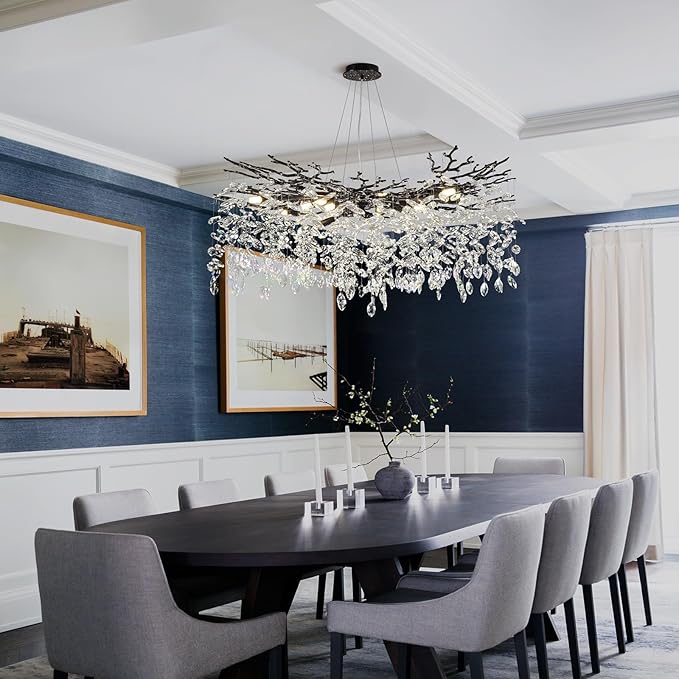 Modern Black Crystal Tree Branch Chandelier,14-Light 40" Black K9 Crystal Chandeliers for Living Room, Round Chandelier for Dining Room,High Ceiling,Kitchen Island,Foyer,Staircase-Ruum Studio Home