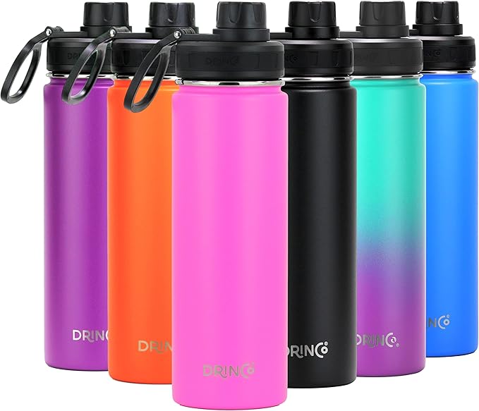 DRINCO Stainless Steel Water Bottle Spout Lid Vacuum Insulated Double Wall Water Bottle Wide Mouth (40oz 32oz 22oz 18oz 14oz) Leak Proof Keep Cold Sport Camping Hiking (22 oz, 22oz Island Pink)-Ruum Studio Home