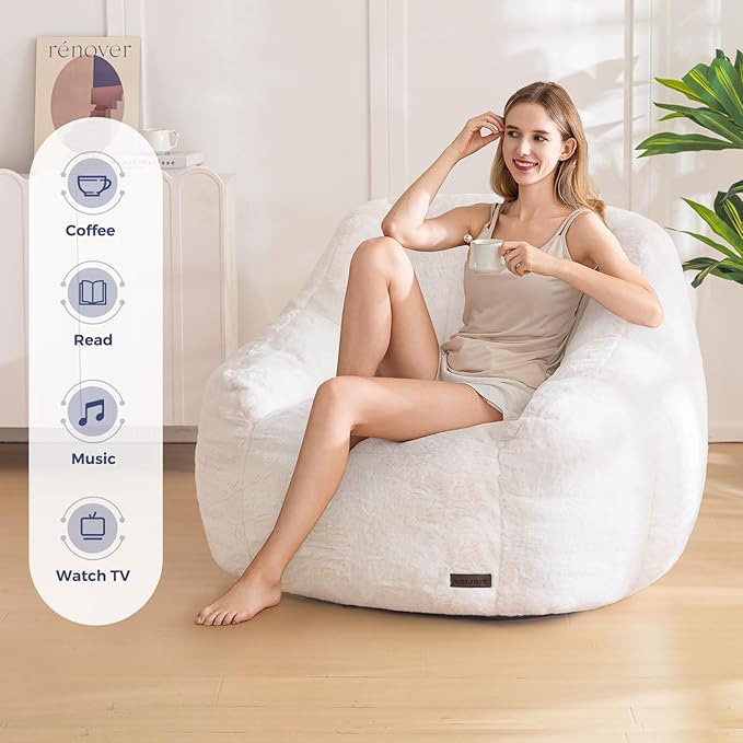 MAXYOYO Bean Bag Chair, Comfy Bean Bag Sofa with Back Support, Faux Fur Bean Bag Chair for Adults and Kids, Stuffed Floor Sofa for Living Room, Bedroom, Apartment, Beige-Ruum Studio Home