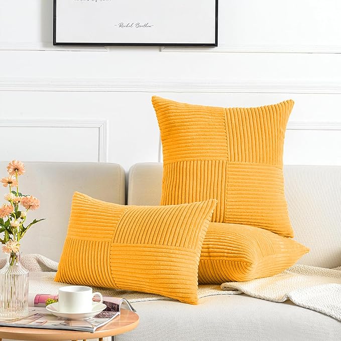 Fancy Homi 2 Packs Sunflower Yellow Spring Decorative Throw Pillow Covers 20x20 Inch for Living Room Couch Bed Sofa, Gold Yellow Home Decor, Soft Corss Corduroy Patchwork Textured Cushion Case 50x50cm-Ruum Studio Home