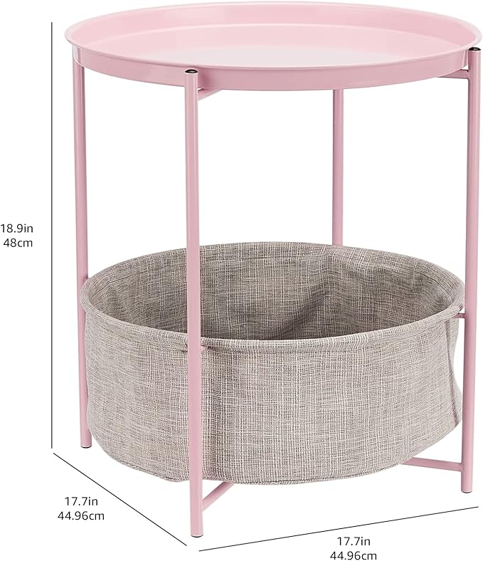 Amazon Basics Round Storage End Table, Side Table with Cloth Basket, Dusty Pink, 17.7"D x 17.7"W x 18.9"H-Ruum Studio Home