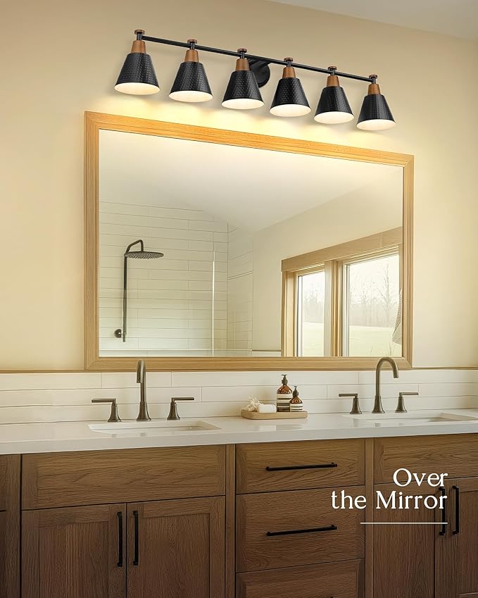 FEMILA Black 6 Light Bathroom Vanity Light, Vintage Bathroom Light Fixtures Over Mirror, E26 Base, 4FG59B-6W BK-Ruum Studio Home