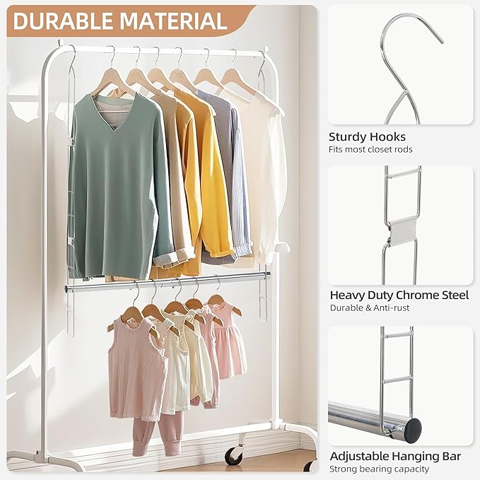STORAGE MANIAC Hanging Closet Rod, Adjustable Width and Height Closet Hanging Organizer, Space-Saving Clothes Hanging Bar, Closet Extender Hanging Rod Double Closet Hanging Rod, 1 Pack Chrome-Ruum Studio Home
