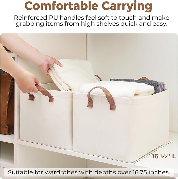 StorageWorks Storage Bins, Shelves Baskets for Organizing, Large Fabric Closet Organizers with Handles, Metal Frame, Natural Color, 2-Pack-Ruum Studio Home