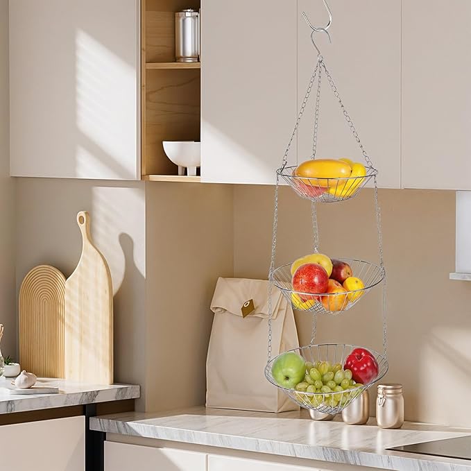 3-Tier Kitchen Wire Storage Basket Hanging Fruit Storage 2 Pack-Ruum Studio Home