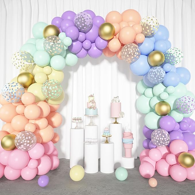 Amandir 164PCS Pastel Balloon Garland Kit, Rainbow Easter Unicorn Balloon Arch, Colorful Gold Confetti Balloons for Pastel Easter Baby Shower Wedding Ice Cream Mermaid Party Decorations Supplies-Ruum Studio Home