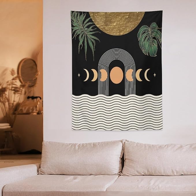 Abstract Boho Tapestry, Mid Century Tropical Tree Leaves Modern Geometric Arch Bohemian Botanical Tapestry, Home Aesthetic Wall Hanging Art Decor for Living Room Bedroom Dormitory 50x60 Inch-Ruum Studio Home