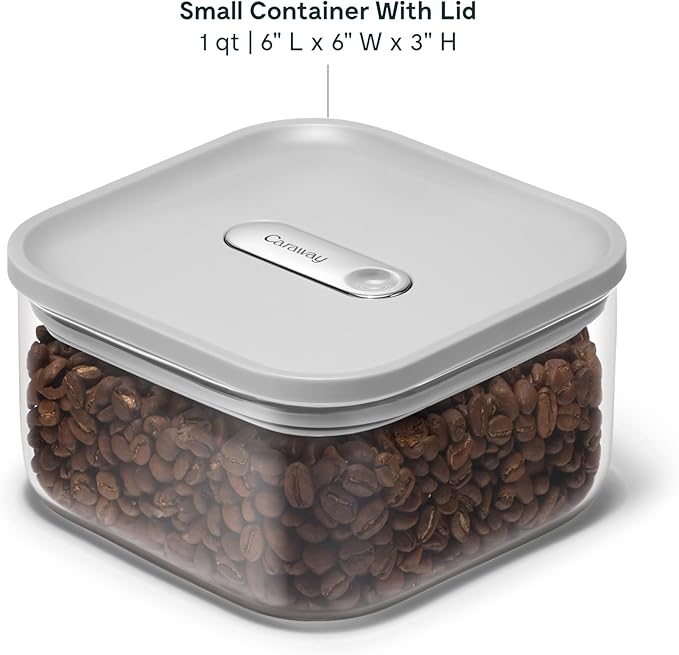 Caraway 1qt Glass Airtight Food Storage Container with Lid – Non-Toxic, BPA-Free Kitchen Storage Container – Stackable, Space-Saving Airtight Container for Dry Goods and More - Gray-Ruum Studio Home