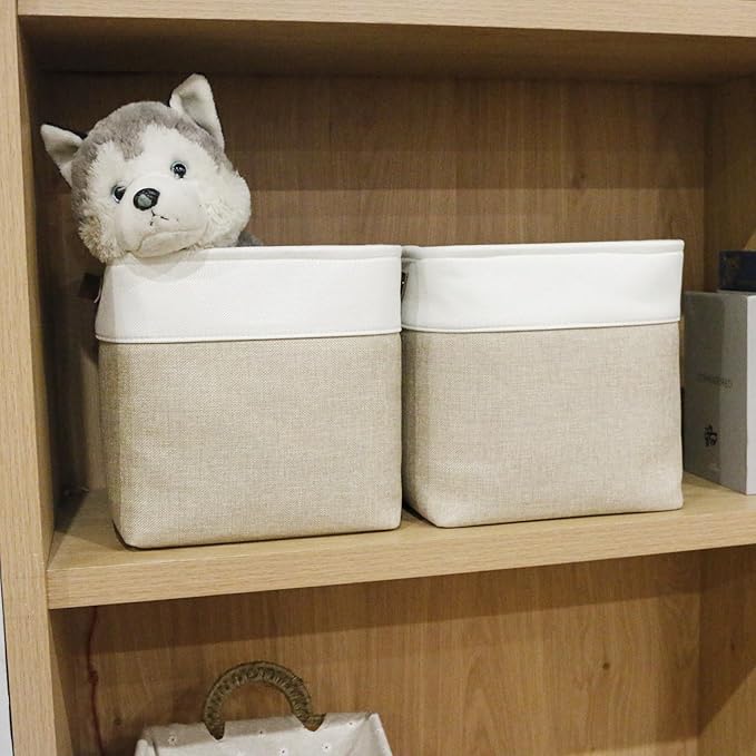 Collapsible Fabric Storage Cubes 11x11 Cube Storage Bins, 4 Pack Closet Baskets Box with Handles for Organizing, Shelf, Toys, Clothes, Home, Office, Nursery (Beige&White)-Ruum Studio Home