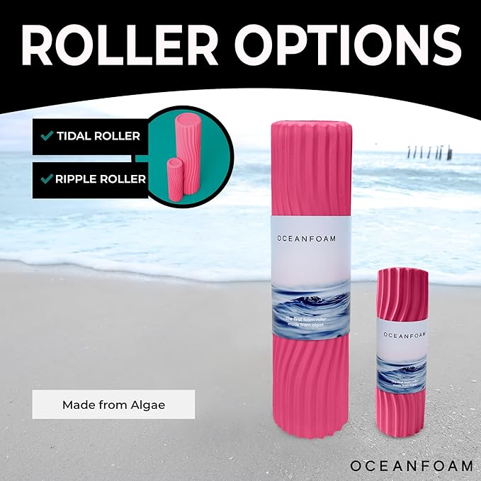 Oceanfoam Tidal Roller - Hot Pink - Muscle Massage Foam Roller for Back Pain & Stretching - Firm and Ergonomic Wide Wave Textured - Yoga, Athletics, & Wellness - Full Size, 20" x 5"-Ruum Studio Home