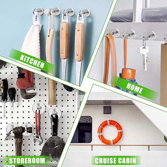 MIKEDE Magnetic Hooks Heavy Duty, 40lbs Earth Magnets with Hooks for Refrigerator, Strong Magnets with Rust Proof Metal Hooks for Cruise Cabins, Classroom, Outdoor - Pack of 20-Ruum Studio Home