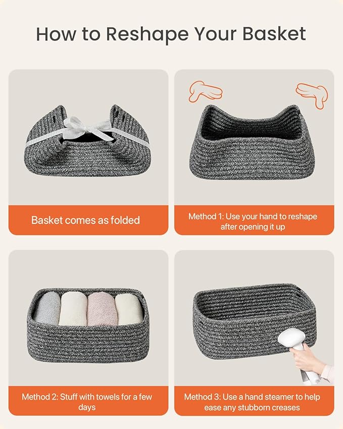 KALLAX Small Woven Basket, 12 x 8 x 4.5 Inches, Storage Basket for Organizing, Cute Small Rope Shelf Closet Cube Storage Bins Baskets for Shelves, Dog Toy Gift Baskets Empty, 3 Pack Mixed Black-Ruum Studio Home