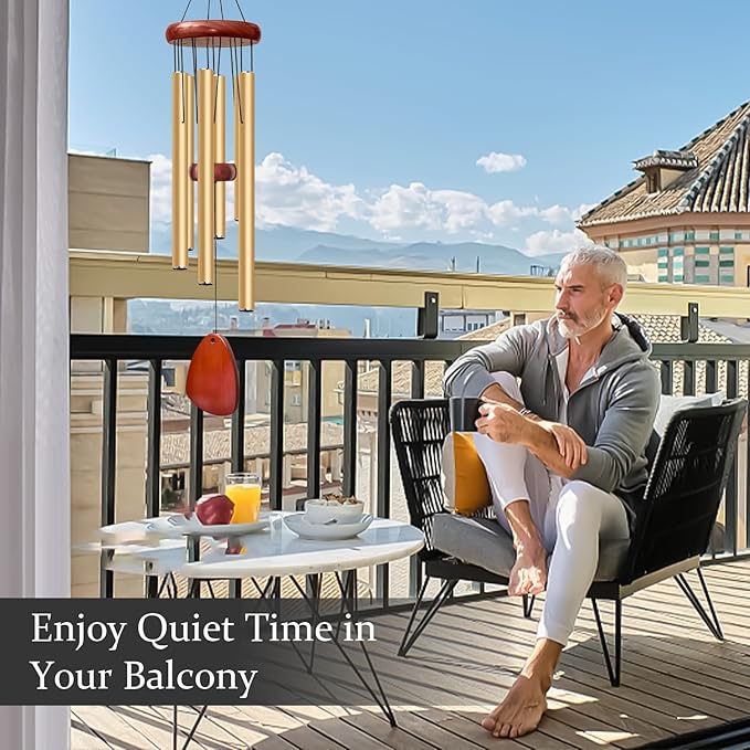 28" Wind Chime for Mothers Day, Decorative Wind Chimes for Outside, Memorial Windchimes Remembrance Gift for Women Mom Grandma, Metal Wind Chimes Outdoor Decor for Garden Patio Zen(Gold)-Ruum Studio Home