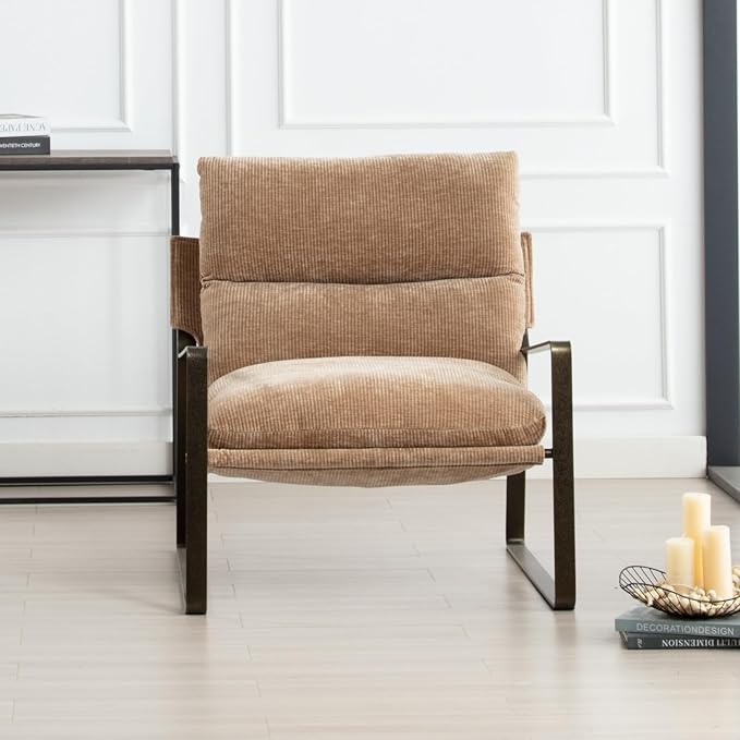 DUOMAY Mid-Century Accent Chair Armchair, Comfy Chenille Leisure Chair Lazy Chair with Brozen Metal Leg for Living Room Bedroom Office Apartment, Khaki-Ruum Studio Home