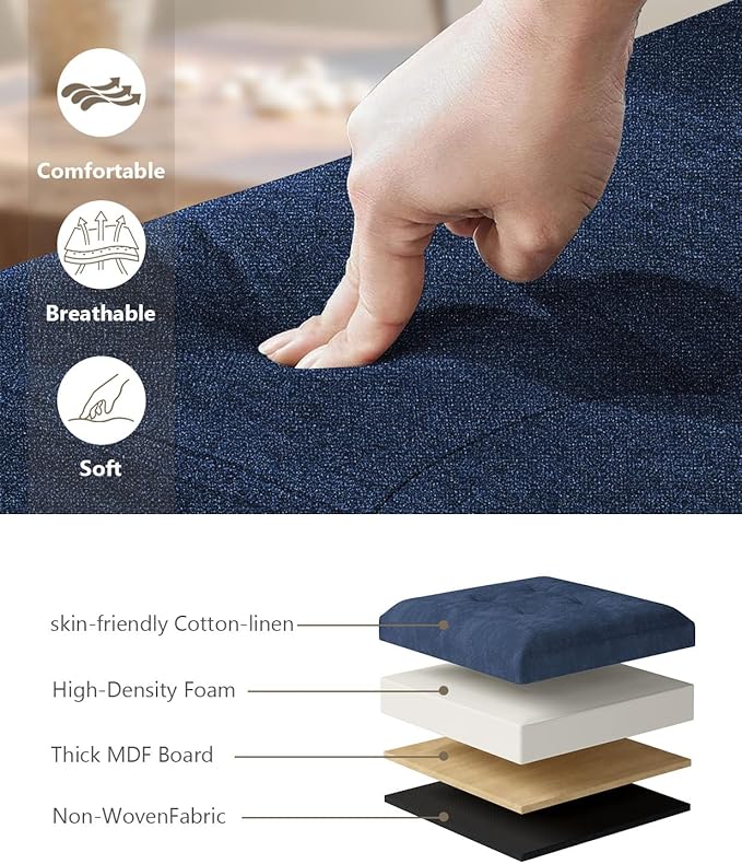 Storage Ottoman Bench, Folding Ottoman Foot Rest, End of Bed Bench,Storage Chest, for Living Room, Bedroom, Hallway, Entryway, Holds up to 700 lb (Navy BLUE1, 43")-Ruum Studio Home