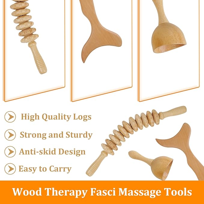 Liitrton Wood Therapy Fasci Massage Tools Curved Wooden Massage Roller Cellulite Reduction and Muscle Tension (Wood 3-in-1)-Ruum Studio Home